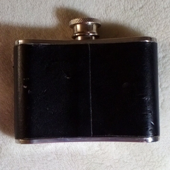 1970 VINTAGE COURVOISIER LEATHER FLASK STAINLESS STEEL - Picture 2 of 5